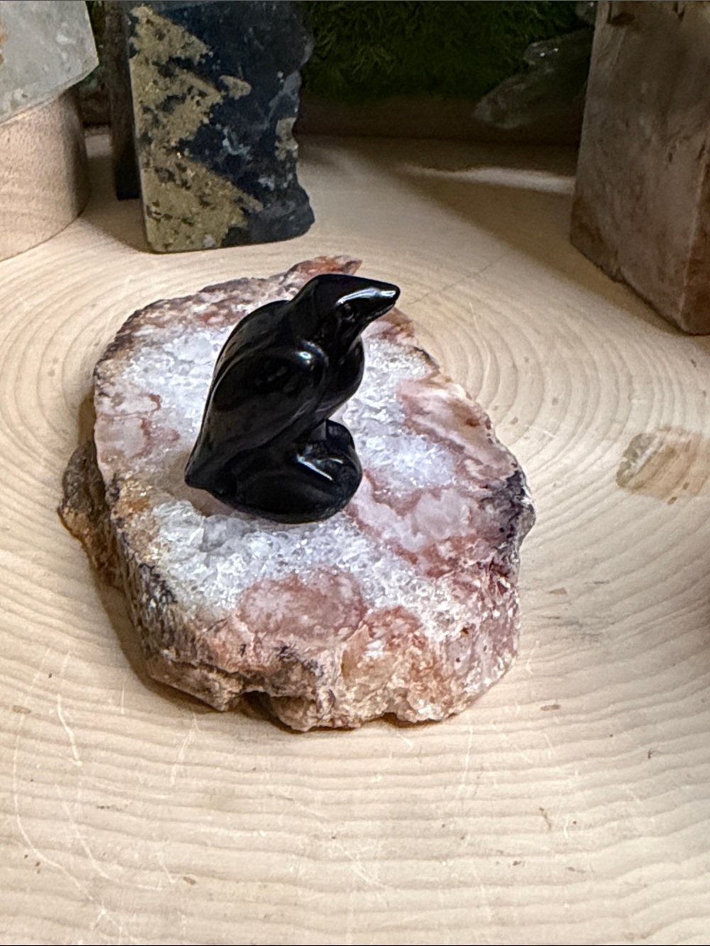 Black Obsidian Crow Carving